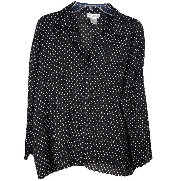 Vintage Y2K Le Grange Sz XL Button-Up Top Crinkle Polka Dot Bell Grunge Coquette - Picture 1 of 6